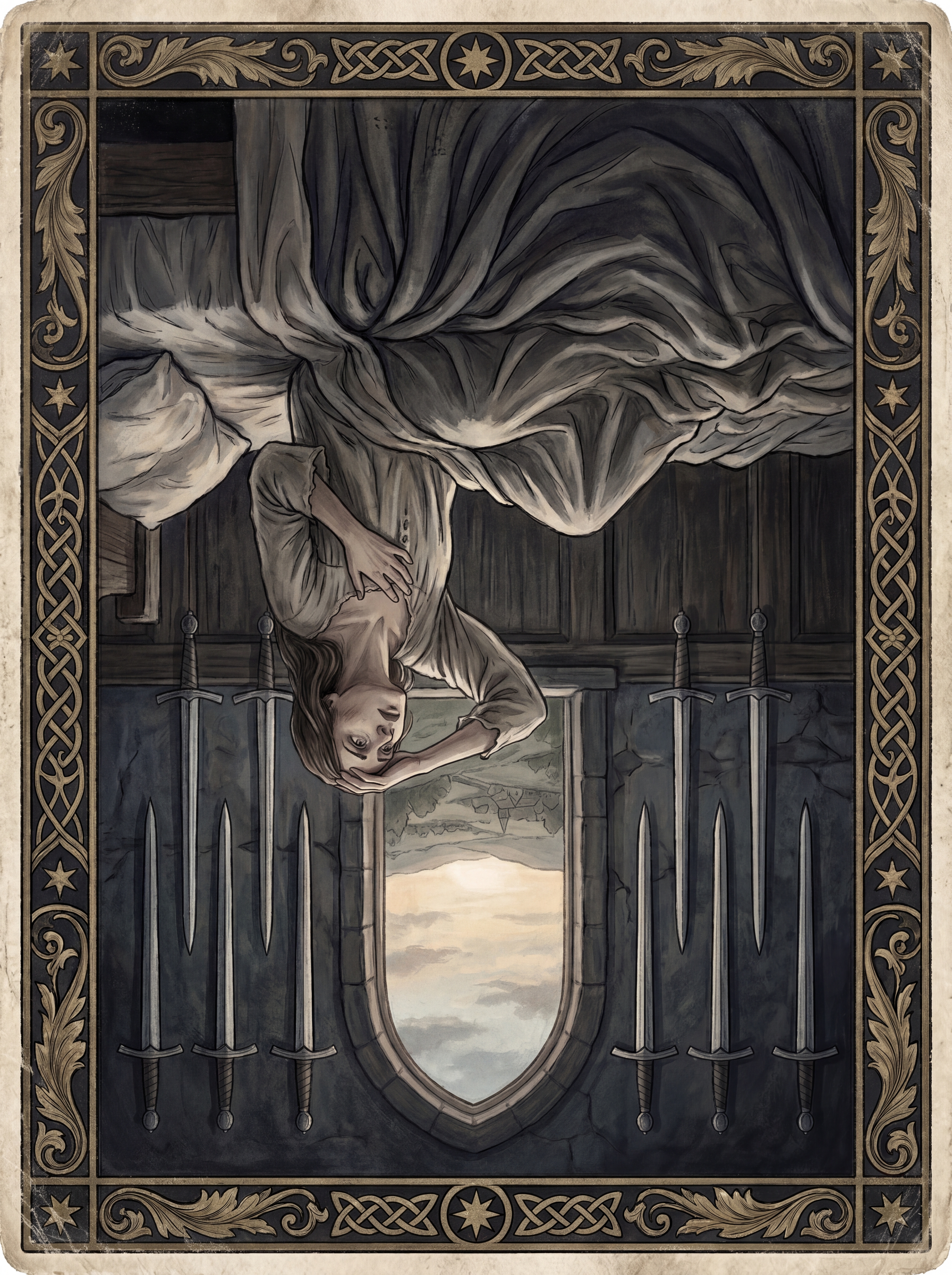 Nove de Espadas no Tarot — significado no amor, carreira e conselho — reversed